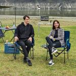 EVER ADVANCED Camping Directors' Chair with Side Table, Portable Folding with Compact Size, Heavy Duty Lawn Chair with Pocket for Camping, Lawn, Sports and Fishing, 400lbs, Blue