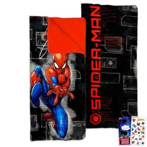 Marvel Spiderman Slumber Bag Set for Boys - Bundle of 54x56 Inches Spider-Man Sleeping Bag, Stickers, More | Spiderman Silk Touch Slumber Bag