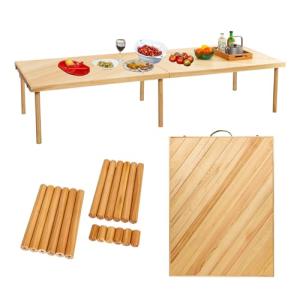 Zupemo 80"x30" Boho Wooden Picnic Table, Portable Outdoor Low Picnic Table with Adjustable Legs 13" & 16" for Floor Seating, Beach, Camping, BBQ, Backyard, 80x30in Seating for 12 People