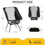 Aluminum Camping Chair with Storage Bag, 400lb Capacity, Roomier & Compact Folding Chairs for Adults, Lightweight & Portable for Backpacking, Camping, Fishing, Hiking