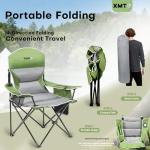 XMT Extra Wide Armrests Portable Folding Chair with Cup Holder Cooler Bag Heavy Duty 600D Oxford Fabric Supports 450lbs Compact Foldable Camping Chair for Outdoor Beach Picnic Sports