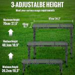 GARLLEN Folding Grill Table, 3 Adjustable Height Portable Picnic Table with Heat-Resistant Mesh Desktop, Lightweight Aluminum Camping Table for Outdoor, BBQ, Camping, 34.2" L x 15.7" W, Black