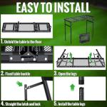 GARLLEN Folding Grill Table, 3 Adjustable Height Portable Picnic Table with Heat-Resistant Mesh Desktop, Lightweight Aluminum Camping Table for Outdoor, BBQ, Camping, 34.2" L x 15.7" W, Black
