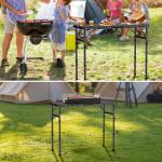 GARLLEN Folding Grill Table, 3 Adjustable Height Portable Picnic Table with Heat-Resistant Mesh Desktop, Lightweight Aluminum Camping Table for Outdoor, BBQ, Camping, 34.2" L x 15.7" W, Black