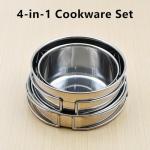 18/8 Stainless Steel Camping Cook Pot Set of 4 pcs, Camping Messware Kit, Camping Cooking Set, Backpacking Camping Cookware, Picnic Camping Cooking Mess Kit