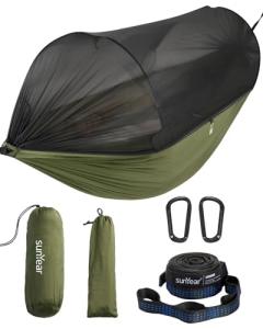 Sunyear Camping Hammock with Net - Double&Single Hammock with House-Like Net- Easy Setup & Pack, Lightweight & Portable, Perfect for Hiking, Backpacking, Outdoor Sleeping