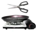 TECHEF - Stovetop Korean BBQ Non-Stick Grill Pan with Agni Portable Gas Stove Burner, Made in Korea (Set w/BBQ Scissors)