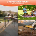 FUNYKICH 3ft Camping Folding Table with 3 Adjustable Height, Portable Picnic Tables, 34.2'' Lx15.7'' W Lightweight Aluminum Outdoor Table with Carry Handle for Camping, Picnic, Backyard, BBQ-Black