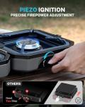 Gonex 2 Burner Propane Camping Stove with Griddle & Grates, Portable Foldable Cooking Stove with Total 16,000 BTU, Two Piezo Ignition Adjustable Burners for Camping, Patio, Emergency, Hiking (Grey)