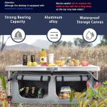 CampLand Outdoor Folding CampingTable with Aluminum Lightweight Height Adjustable with Storage Organizer Picnic Table for BBQ, Party, Camping (White)