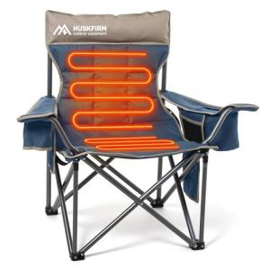 Huskfirm Heated Camping Chair Extra Wide Heated Chair Heavy Duty Heated Camp Chair Supports 450 lbs Heated Lawn Chairs for Adults with Cup Holder, Cooler, Side Pocket (Power Bank not Included)