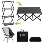 Hsundries 2 in 1 Aluminum Folding Camping Table with Camping Chair,3-Tier Heavy Duty Storage Racks Portable Camping Set, Lightweight Carry Table and Chair for Outdoor Hiking