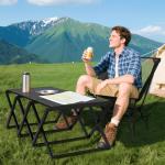 Hsundries 2 in 1 Aluminum Folding Camping Table with Camping Chair,3-Tier Heavy Duty Storage Racks Portable Camping Set, Lightweight Carry Table and Chair for Outdoor Hiking