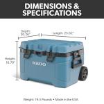 Igloo Trailmate 52Qt Wheeled Cooler, Insulated Hard Shell Ice Chest, Modern Blue