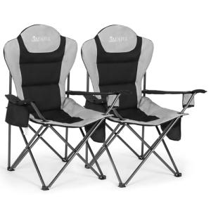 Camping Chairs for Adults, Heavy Duty Camping Chairs 2 Pack, Folding Chairs for Outside, Support 380 LBS, Portable Travel Outdoor Camp Chair with Cup Holder & Cooler Bag, Sports Chairs for Baseball
