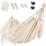 Bellzacasa Double Hammock, Heavy Duty 500 lb Load Capacity Tassels and Fishtail Knitting with Mounting Straps for Outdoor Camping Patio Balcony Beige