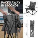 Heated Oversized Rocking Camping Chair Folding Heated Rocking Chair with High Back Padded Outdoor Rocking Chair Heavy Duty Rocker Chair for Camping, Lawn and Patio, Supports Up to 400 lbs, Grey
