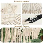 Bellzacasa Double Hammock, Heavy Duty 500 lb Load Capacity Tassels and Fishtail Knitting with Mounting Straps for Outdoor Camping Patio Balcony Beige