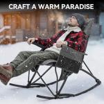 Heated Oversized Rocking Camping Chair Folding Heated Rocking Chair with High Back Padded Outdoor Rocking Chair Heavy Duty Rocker Chair for Camping, Lawn and Patio, Supports Up to 400 lbs, Grey