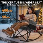 Heated Oversized Rocking Camping Chair Folding Heated Rocking Chair with High Back Padded Outdoor Rocking Chair Heavy Duty Rocker Chair for Camping, Lawn and Patio, Supports Up to 400 lbs, Grey