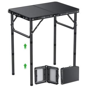 GARLLEN 2ft Folding Camping Table, 3 Adjustable Height Lightweight Folded Picnic Table, Portable Aluminum Grill Table for Camping, BBQ, Outdoor, 22.8" L x 15.7" W, Black