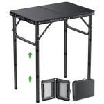 GARLLEN 2ft Folding Camping Table, 3 Adjustable Height Lightweight Folded Picnic Table, Portable Aluminum Grill Table for Camping, BBQ, Outdoor, 22.8" L x 15.7" W, Black
