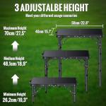 GARLLEN 2ft Folding Camping Table, 3 Adjustable Height Lightweight Folded Picnic Table, Portable Aluminum Grill Table for Camping, BBQ, Outdoor, 22.8" L x 15.7" W, Black