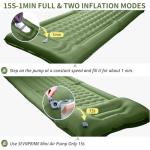 SEVNPRIME 78in x 29in x 5in Camping Sleeping Pad, Upgraded Durable Waterproof Compact Traveling Air Mattress, Built-in Foot Pump, Ultralight Inflatable Sleeping Mat for Backpacking, Hiking (Green)