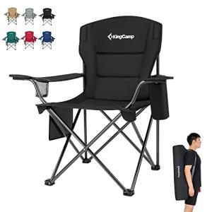 KingCamp Padded Portable Outdoor Folding Lounge Chairs with Built In Cupholder, Insulated Cooler Sleeve, and Side Storage Pocket, Black