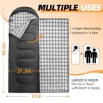 MEREZA Flannel Sleeping Bag for Adults XL, Large Wide Sleeping Bags for Camping Mens Warm Cotton Sleeping Bag 4 Season Warm & Cool Weather with Compression Sack (Black)