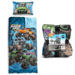 Jay Franco Kids Slumber Bag and Pillow - 54 x 27 Inch Comfy Indoor Sleeping Bag for School and Sleepovers, 2 Piece Set, Blue - Monster Jam