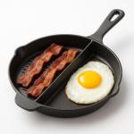 Artisan Fire 10 Inch Cast Iron Fry Pan-Breakfast Skillet-Divided 2 in 1 Half Grill-Eggs, Bacon, Steak