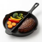 Artisan Fire 10 Inch Cast Iron Fry Pan-Breakfast Skillet-Divided 2 in 1 Half Grill-Eggs, Bacon, Steak