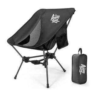[AuroraTrail] Ultralight Foldable Camping Chair – Portable, Lightweight Backpacking Chair for Hiking, Picnics, Travel & Outdoor Adventures | Supports 330 lbs, Durable & Compact Design (Black)