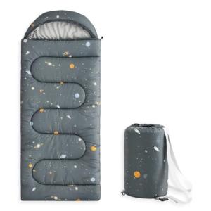 Wake In Cloud - Kids Sleeping Bag for Boys Toddlers, Camping in Warm Cold Weather, Backpacking Lightweight Compact Outdoor Liner for 3 Seasons, Galaxy Space, Gray