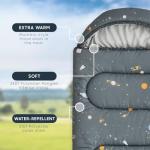 Wake In Cloud - Kids Sleeping Bag for Boys Toddlers, Camping in Warm Cold Weather, Backpacking Lightweight Compact Outdoor Liner for 3 Seasons, Galaxy Space, Gray