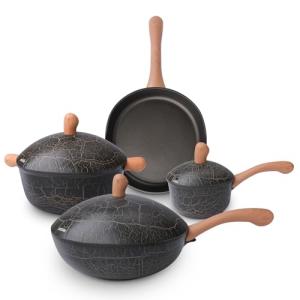 DEORS Bionic Turtle Design Nonstick Cookware Set (7 Pcs)- Wok, Fry Pan, Sauce Pan & Dutch Oven with 3 Lids, Non Toxic,PFAS & PFOA Free, Compatible with All Stovetops, Durable Cookware for Home Cooking