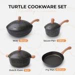 DEORS Bionic Turtle Design Nonstick Cookware Set (7 Pcs)- Wok, Fry Pan, Sauce Pan & Dutch Oven with 3 Lids, Non Toxic,PFAS & PFOA Free, Compatible with All Stovetops, Durable Cookware for Home Cooking