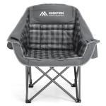 Huskfirm Oversized Camping Chair Padded Camping Chairs Heavy-Duty Foldable Camping Chairs with Cup Holder and Cooler Bag Portable Lawn Chair for Sports Outdoors-Support 450LBS, Grey
