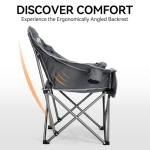 Huskfirm Oversized Camping Chair Padded Camping Chairs Heavy-Duty Foldable Camping Chairs with Cup Holder and Cooler Bag Portable Lawn Chair for Sports Outdoors-Support 450LBS, Grey