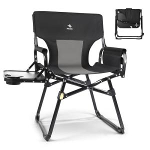 JKLESA Heavy-Duty Camping Director’s Chair with Side Table, 400lb Capacity, 600D Oxford, Quick Setup, Smart Storage & Ergonomic Comfort, Durable Steel Frame for Camping, BBQs & Sports Events Gray