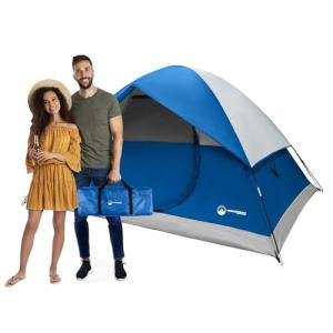 4 Person Camping Tent with Rainfly and Carrying Bag - Easy Pop Up Family Tents for Camping Essentials, Beach, Hiking, Backpacking, Mountaineering and Camp Travel by Wakeman Outdoors (Blue)