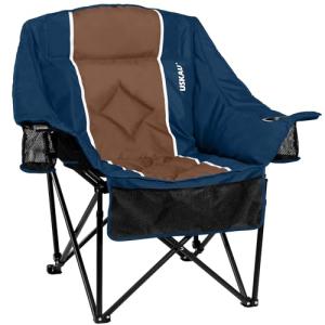 USKAU Oversized Folding Camping Chair for Adults Heavy Duty Padded Outdoor Chairs Big and Tall XL Picnic Chair with Cup Holders 400lb Capacity, Comfy for Lawn Sports and Outside Use