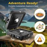 2 Burner Camping Stove Propane, Portable Gas Stove with Grill, 17,000 BTU Camp Stove, Foldable Camping Stove with Carry Bag, Windscreen & Grill Pan, Adjustable Burners & Piezo Ignition for Essentials