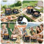 2 Burner Camping Stove Propane, Portable Gas Stove with Grill, 17,000 BTU Camp Stove, Foldable Camping Stove with Carry Bag, Windscreen & Grill Pan, Adjustable Burners & Piezo Ignition for Essentials