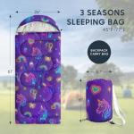 Wake In Cloud - Unicorn Kids Sleeping Bag for Girls Toddlers, Camping in Warm Cold Weather, Backpacking Lightweight Compact Outdoor Liner for 3 Seasons Summer Spring Fall, Neon Purple