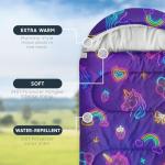 Wake In Cloud - Unicorn Kids Sleeping Bag for Girls Toddlers, Camping in Warm Cold Weather, Backpacking Lightweight Compact Outdoor Liner for 3 Seasons Summer Spring Fall, Neon Purple