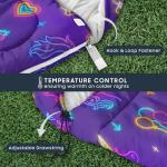 Wake In Cloud - Unicorn Kids Sleeping Bag for Girls Toddlers, Camping in Warm Cold Weather, Backpacking Lightweight Compact Outdoor Liner for 3 Seasons Summer Spring Fall, Neon Purple