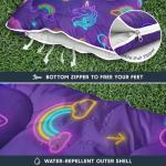 Wake In Cloud - Unicorn Kids Sleeping Bag for Girls Toddlers, Camping in Warm Cold Weather, Backpacking Lightweight Compact Outdoor Liner for 3 Seasons Summer Spring Fall, Neon Purple