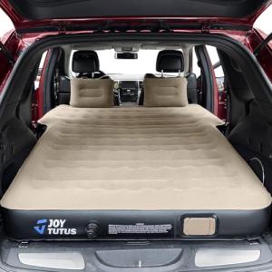JOYTUTUS SUV Inflatable Mattress for Outdoor Car Camping,Soft Flocking and Extra Thick Oxford Surface Air Mattress, SUV Air Mattress Camping Bed with Upgraded Built-in Air Pump, 2 Pillows(Camel&Black)